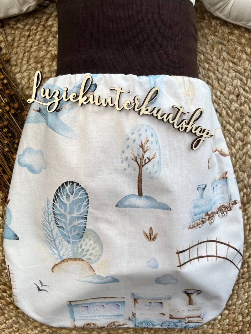 Pucksack Eisenbahn Schlafsack Strampelsack Baby 0-2Jahre Handmade Jungs Baumwolle Neu von LuzieKunterbuntshop