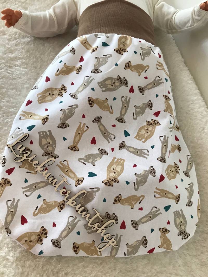Pucksack Zootiere Erdmännchen Schlafsack Strampelsack Baby 0-2Jahre Handmade Mädchen Jungs Baumwolle Neu von LuzieKunterbuntshop