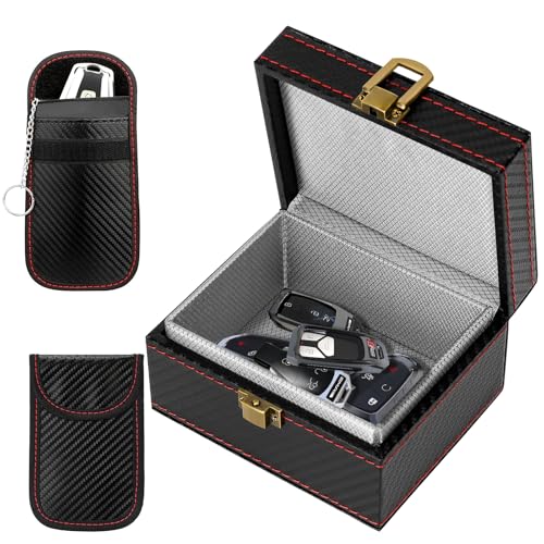Luziyun Keyless Go Schutz Autoschlüssel Box & 2 Faraday Bag, Strahlenschutz Keyless Go Schutz Box, Faraday Box Tasche Autoschlüssel Schutz Keyless, für Autoschlüssel Safe(Schwarz, 115 x 95 x 65 mm) Luziyun Keyless Go Schutz Autoschlüssel Box & 2 Faraday Bag, Strahlenschutz Keyless Go Schutz Box, Faraday Box Tasche Autoschlüssel Schutz Keyless, für Autoschlüssel Safe(Schwarz, 115 x 95 x 65 mm) von Luziyun