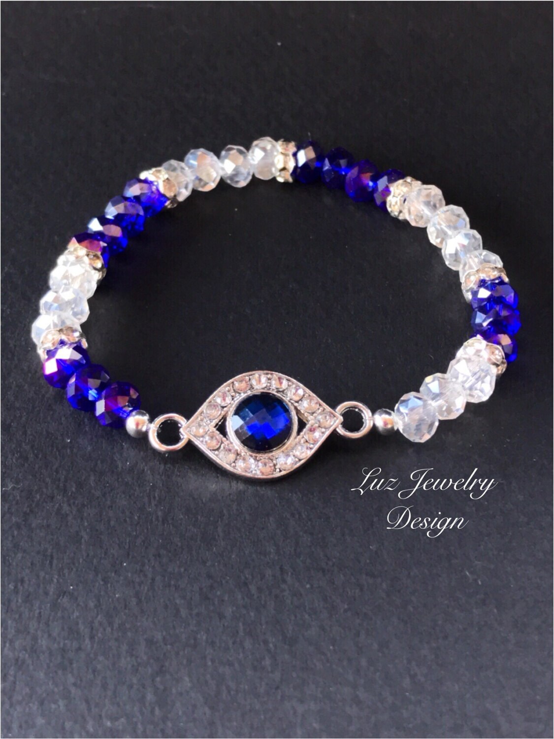 Blaues Augenarmband, Dehnung, Armband, Blau Kristallarmband, Und Weiß Blaues Augenarmband von Luzjewelrydesign