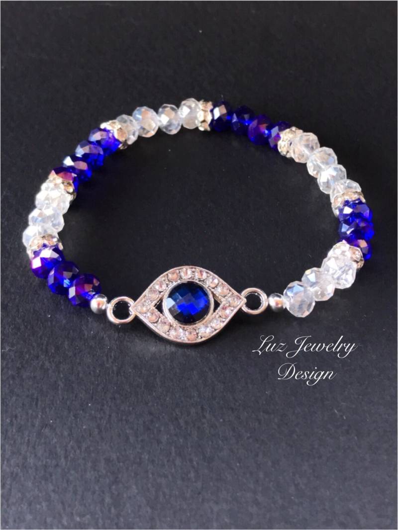 Blaues Augenarmband, Dehnung, Armband, Blau Kristallarmband, Und Weiß Blaues Augenarmband Blaues Augenarmband, Dehnung, Armband, Blau Kristallarmband, Und Weiß Blaues Augenarmband von Luzjewelrydesign