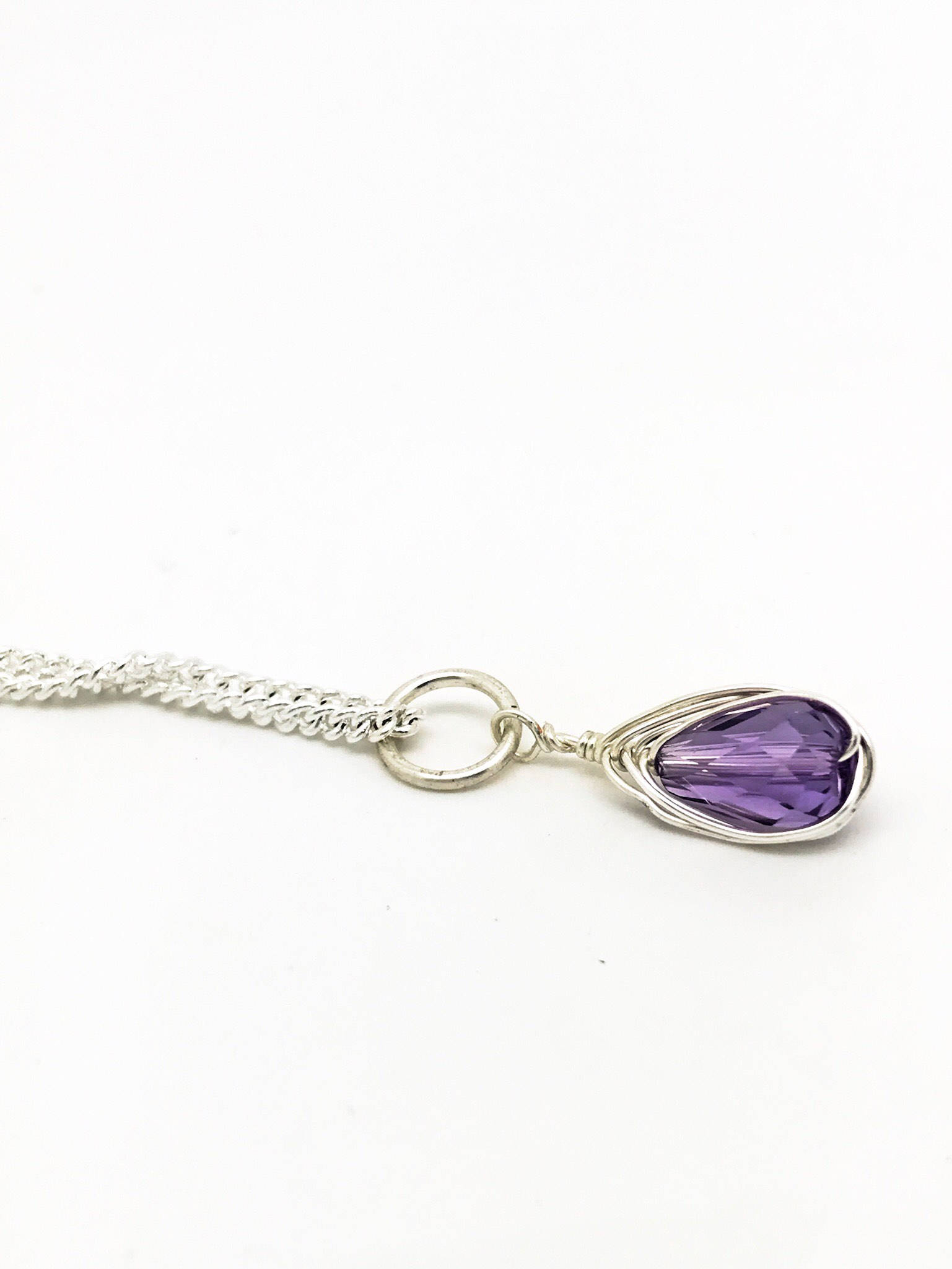 Lila Amethyst Edelstein Halskette, Lila Sterling Silber Draht Wickeln, Halskette Einfache von Luzjewelrydesign