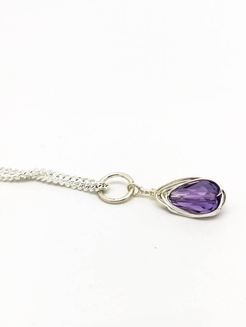 Lila Amethyst Edelstein Halskette, Lila Sterling Silber Draht Wickeln, Halskette Einfache von Luzjewelrydesign