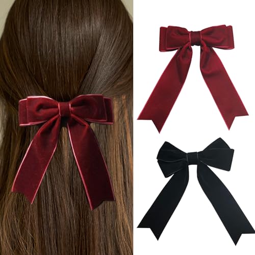 Haarschleifen, rote schwarze Schleife, Samt, französische Haarspangen, Haarschmuck, große burgunderrote Haarschleife, Haarspangen, Haarschleife, Haarstyling-Zubehör für Frauen und Mädchen, 2 Stück Haarschleifen, rote schwarze Schleife, Samt, französische Haarspangen, Haarschmuck, große burgunderrote Haarschleife, Haarspangen, Haarschleife, Haarstyling-Zubehör für Frauen und Mädchen, 2 Stück von Luzvienzee