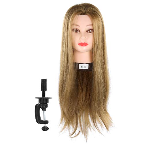 Real Hair Mannequin Head With Hair, Women Man Hairdresser Training Head Practice Manikin Cosmetology Doll Hairstyling Training Head For Weaving Curling Cutting With Bag Of Bracket Accessory von Lv. life