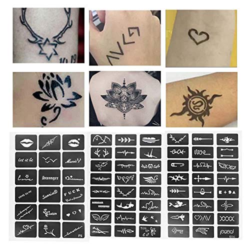 zeit tattoo 66pcs Temporäre Tattoos Schablonen, 3 Blatt Mädchen und Jungen Wiederverwendbare Gesichts und Körperbemalungsschablonen Kit für Erwachsene Mann Frauen Kinder Teenager von Lv. life