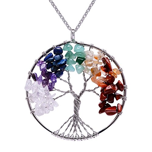 Baum des Lebens Anhänger Halskette Kupfer Chakra Edelstein Amethyst Anhänger Halskette Einstellbar Lange Kette Y Halskette Frauen Halskette (White + color stone) von Lv.unique