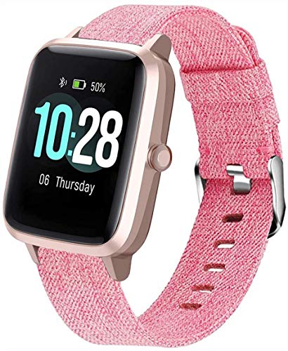 LvBu Armband Kompatibel für ID205L, Nylon Strick Replacement Uhrenarmband für ID205L/ willful SW021/ YAMAY SW021/LIFEBEE ID205L Smartwatch (Rosa) von LvBu