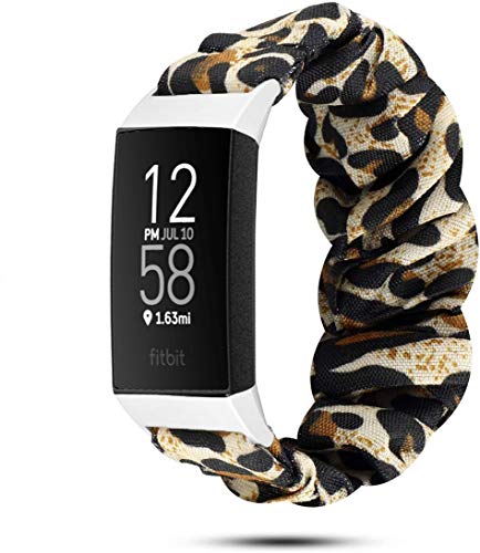 LvBu Armband Kompatibel mit Fitbit Charge 4, weiche Haargummis Uhrenarmband für Fitbit Charge 4 Smartwatch (Leopard) von LvBu