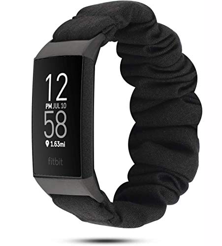 LvBu Armband Kompatibel mit Fitbit Charge 4, weiche Haargummis Uhrenarmband für Fitbit Charge 4 Smartwatch (Schwarz) von LvBu