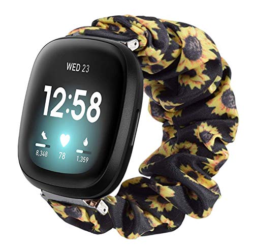 LvBu Armband Kompatibel mit Fitbit Sense/Versa 3, weiche Haargummis Uhrenarmband für Fitbit Sense/Versa 3 Smartwatch (Sonnenblume) von LvBu