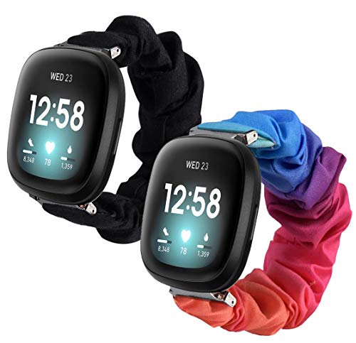 LvBu Armband Kompatibel mit Fitbit Sense/Versa 3, weiche Haargummis Uhrenarmband für Fitbit Sense/Versa 3 Smartwatch (schwarz+Farbe) von LvBu