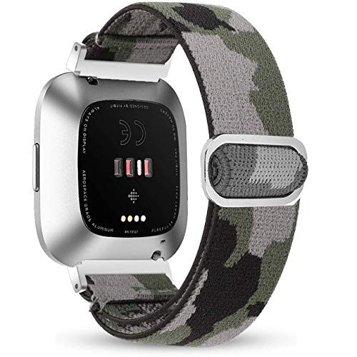 LvBu Armband Kompatibel mit Fitbit Versa 2 / Versa, Einstellbar Stoff Armbänder, Weich und Dehnbar Elastizität Ersatzband für Fitbit Versa 2 / Versa Smartwatch (Camo) von LvBu