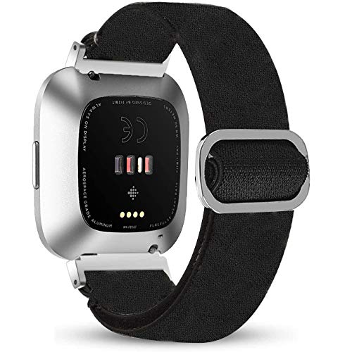 LvBu Armband Kompatibel mit Fitbit Versa 2 / Versa, Einstellbar Stoff Armbänder, Weich und Dehnbar Elastizität Ersatzband für Fitbit Versa 2 / Versa Smartwatch (schwarz) von LvBu