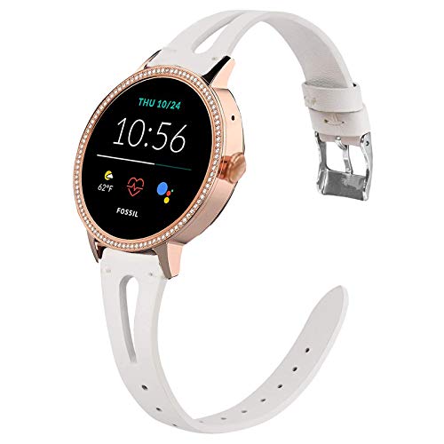 LvBu Armband Kompatibel mit Fossil Damen GEN 5E, Quick Release Leder Classic Ersatz Uhrenarmband für Fossil Damen GEN 5E Smartwatch (Weiß) von LvBu