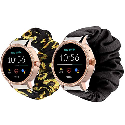 LvBu Armband Kompatibel mit Fossil Damen GEN 5E, weiche Haargummis Uhrenarmband für Fossil Damen GEN 5E Smartwatch (schwarz+Sonnenblume) von LvBu