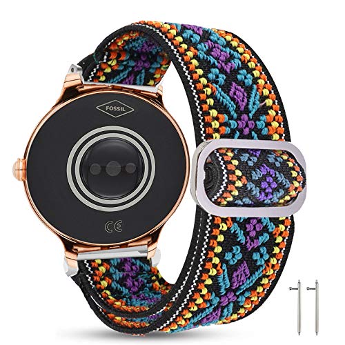 LvBu Armband Kompatibel mit Fossil Damen Gen 5E, Einstellbar Stoff Armbänder, Weich und Dehnbar Elastizität Ersatzband für Fossil Damen Gen 5E Smartwatch (lila Blume) von LvBu
