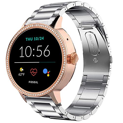 LvBu Armband Kompatibel mit Fossil Damen Gen 5E Smartwatch, Classic Edelstahl Uhrenarmband für Fossil Damen Gen 5E Smartwatch (Silber) von LvBu