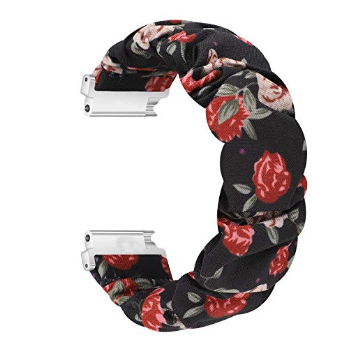 LvBu Armband Kompatibel mit Fossil Damen Sport 41mm, weiche Haargummis Uhrenarmband für Fossil Damen Sport 41mm Smartwatch (Schwarze Rose) von LvBu