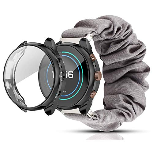 LvBu Armband Kompatibel mit Fossil Damen Sport 41mm, weiche Haargummis Uhrenarmband für Fossil Damen Sport 41mm Smartwatch (grau Armband+schwarz Hülle) von LvBu