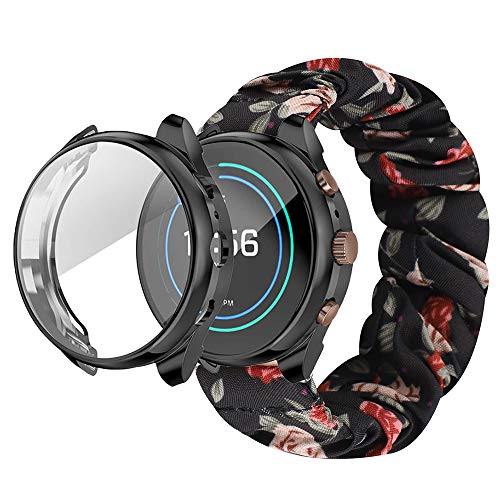 LvBu Armband Kompatibel mit Fossil Damen Sport 41mm, weiche Haargummis Uhrenarmband für Fossil Damen Sport 41mm Smartwatch (schwarz Armband+schwarz Hülle) von LvBu