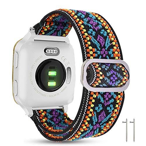 LvBu Armband Kompatibel mit Garmin Venu SQ, Einstellbar Stoff Armbänder, Weich und Dehnbar Elastizität Ersatzband für Garmin Venu SQ Smartwatch (lila Blume) von LvBu