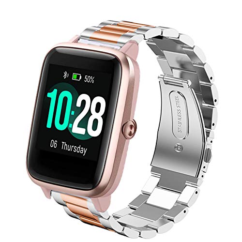 LvBu Armband Kompatibel mit ID205L, Classic Edelstahl Uhrenarmband für ID205L/ willful SW021/ YAMAY SW021/LIFEBEE ID205L Smartwatch (Silber-Roségold) von LvBu