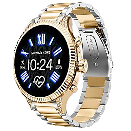 LvBu Armband Kompatibel mit Michael Kors Lexington 2, Classic Edelstahl Uhrenarmband für MK Lexington 2 Smartwatch (Silber-Golden) von LvBu