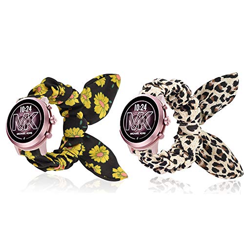 LvBu Armband Kompatibel mit Michael Kors MKGO/Lexington, weiche niedlichen Bogenknoten Haargummis Uhrenarmband für Michael Kors Access Gen 4 MKGO/Michael Kors gen 5 Lexington (Sonnenblume+Leopard) von LvBu