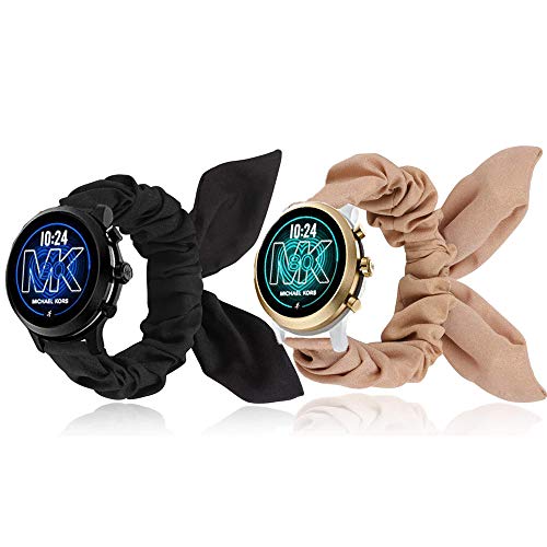 LvBu Armband Kompatibel mit Michael Kors MKGO/Lexington, weiche niedlichen Bogenknoten Haargummis Uhrenarmband für Michael Kors Access Gen 4 MKGO/Michael Kors gen 5 Lexington (schwarz+Rosa) von LvBu