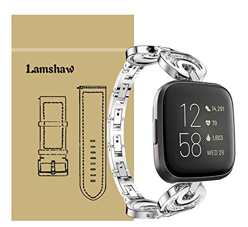LvBu Damen Edelstahl Bracelet Kompatibel für Fitbit Versa 2, Kristall Rhinestone Diamant Uhrenarmband für Fitbit Versa 2 Fitness-Smartwatch (Silber) von LvBu