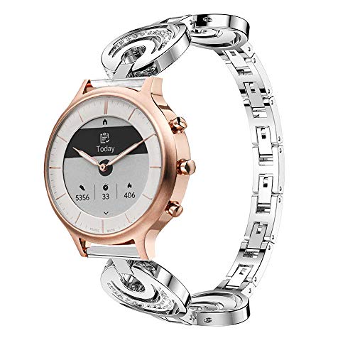 LvBu Damen Edelstahl Bracelet Kompatibel für Fossil Charter HR, Kristall Rhinestone Diamant Uhrenarmband für Fossil Charter HR Hybrid Smartwatch (Silber) von LvBu