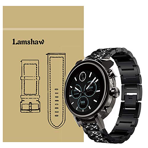 LvBu Damen Edelstahl Bracelet Kompatibel für Movado 2.0, Kristall Rhinestone Diamant Uhrenarmband für Movado Connect 2.0 Smartwatch 40mm/42mm (Schwarz) von LvBu