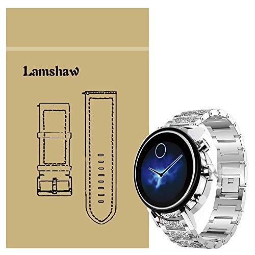 LvBu Damen Edelstahl Bracelet Kompatibel für Movado 2.0, Kristall Rhinestone Diamant Uhrenarmband für Movado Connect 2.0 Smartwatch 40mm/42mm (Silber) von LvBu