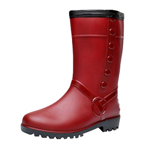 LvRao Damen Gummistiefel Regenstiefe Schneestiefel Kunstpelz gefüttert Halbschaft Slip-On Schnee Regen Winterstiefel (Rot, CN 41 / EU 40) von LvRao