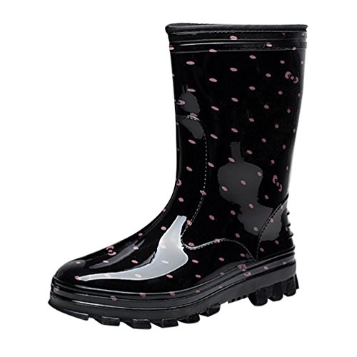 LvRao Damen Hohen Absätzen Lange Stiefel Gummistiefel wasserdichte Regen Schuhe Hoch Knöchel Boots Langschaft Stiefel Rosa Ohne Pelz 38 von LvRao