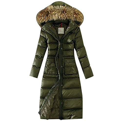 LvRao Damen Lang Daunenmantel Warme Winterjacke mit Fellkapuze Daunen Wintermantel Steppmantel Parka (#2 Grün, Asien L) von LvRao