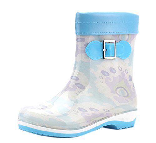 LvRao Damen Mädchen Gummistiefel Herbst Winter Warm Abnehmbar verdicken Garten Regen Schnee Kurze Regenstiefel (Himmel Blau, EU 37 / CN 38) von LvRao