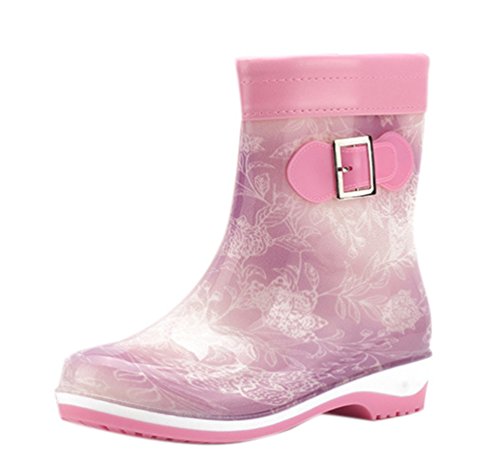 LvRao Damen Mädchen Gummistiefel Herbst Winter Warm Abnehmbar verdicken Garten Regen Schnee Kurze Regenstiefel (Licht Violett, EU 35 / CN 36) von LvRao