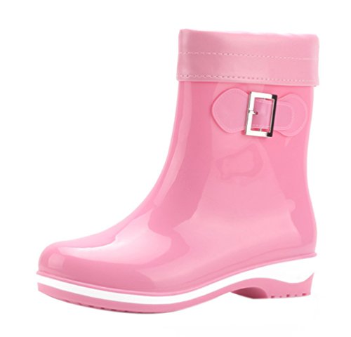 LvRao Damen Mädchen Gummistiefel Herbst Winter Warm Abnehmbar verdicken Garten Regen Schnee Kurze Regenstiefel (Pink, EU 36 / CN 37) von LvRao