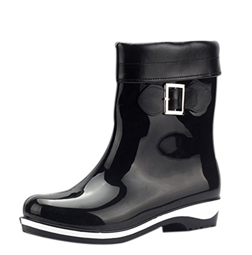 LvRao Damen Mädchen Gummistiefel Herbst Winter Warm Abnehmbar verdicken Garten Regen Schnee Kurze Regenstiefel (Schwarz, EU 35 / CN 36) von LvRao