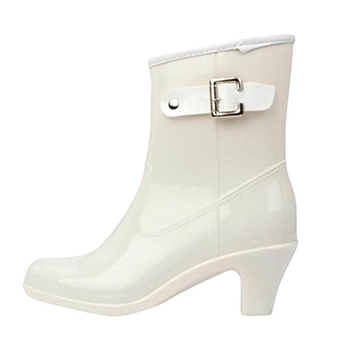LvRao Damen Wasserdicht Regen Stiefel Hohe Knöchel Boots Gummistiefeln der Frauen Glatt Stiefeletten Weiß Etikett M, EU 37 von LvRao