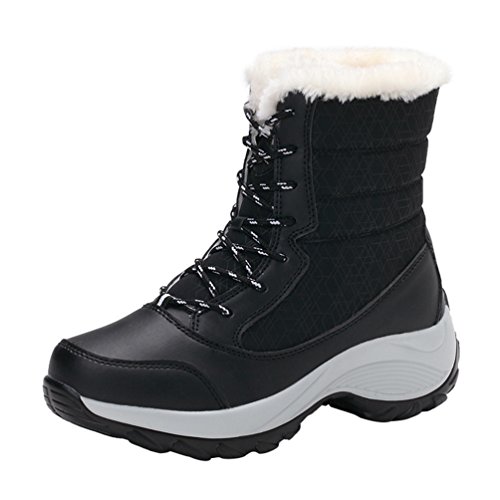 LvRao Damen Winterstiefel Warm Anti-Rutsch Schneestiefel Bequem Plüsch Futter High-top Schnürschuhe (Schwarz, EU 34 / CN 35) von LvRao