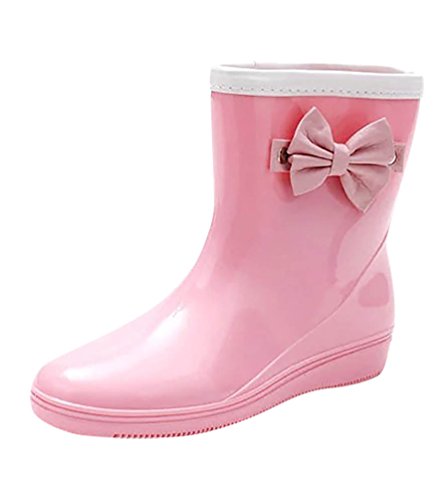 LvRao Frauen Mittel Hoch Gummischuhe Damen Gummistiefel wasserdichte Regen Schuhe Boots Stiefel Kurz Rosa 38 von LvRao