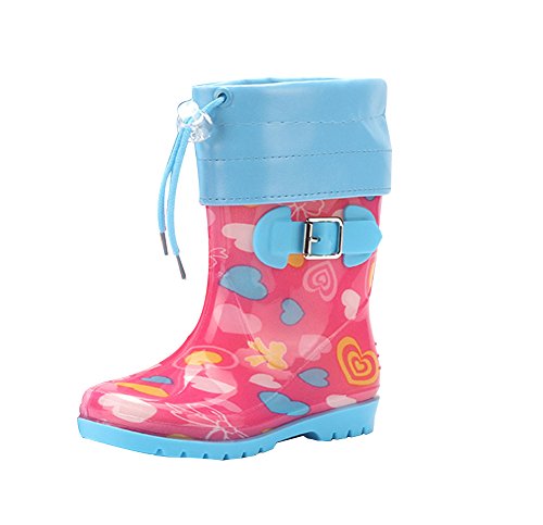 LvRao Kinder Junge Mädchen Gummistiefel Blumen Gedruckt groß Outdoors Warm Fleece-gefütterte Regenstiefel Schnee Stiefel (Rot, EU 22 / CN 23) von LvRao