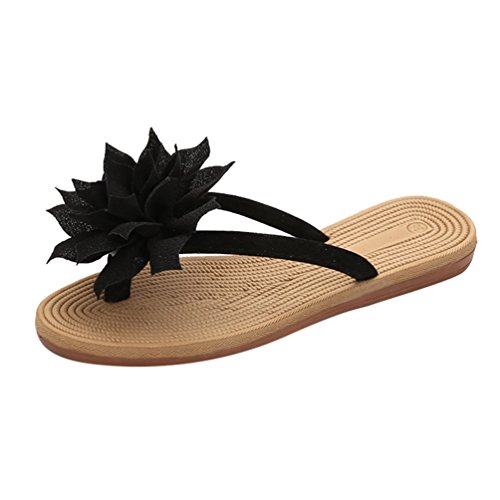 LvRaoo Frauen Blumen Flip Flops Zehentrenner Böhmen Flach Thong Sandalen Strandschuhe Slippers (Schwarz, CN 40) von LvRaoo