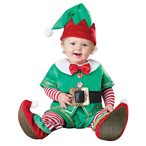 LvRaoo Unisex Baby Strampler Weihnachtself Jungen Mädchen Overalls Cosplay Halloween Weihnachten Kostüm (Grün Elfe, 90) von LvRaoo
