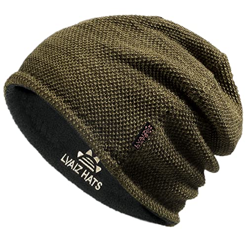 Lvaiz Herren Winter Beanie Mütze Warm Fleece Gefüttert Totenkopf Kappe für Herren Wendbar Frauen Winddichte Uhr Hut Strick Warm Unisex Beanie, Khaki und Grau, Einheitsgre von Lvaiz Hats