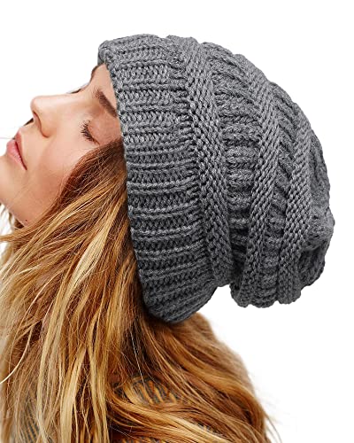 Damen Satin gefütterte Wintermütze Beanie Mütze Zopfmuster Beanie für Herren Seidenfutter dicke Kappe weiche lässige warme Mütze, dunkelgrau, Einheitsgröße von Lvaiz