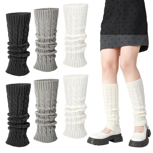 Lvefyti 3 Paar Damen Winter Beinwärmer, 40cm Leg Warmers Winter Stulpen Damen, 3 Farben Warme Beinstulpen Crochet Stricken Legwarmers für Frauen Mädchen von Lvefyti